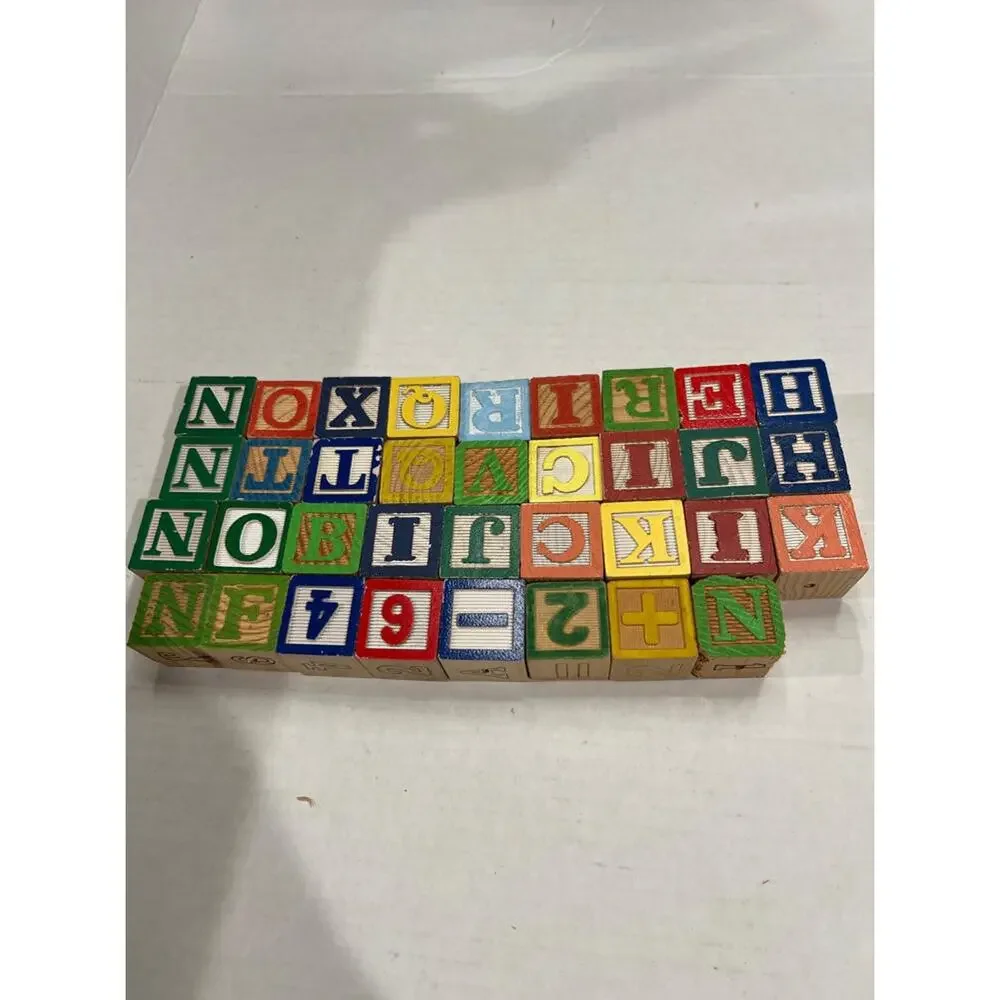 Vintage Wooden Alphabet & Number Blocks ABC 123 Classic Toy Set 39 Pieces #O21o